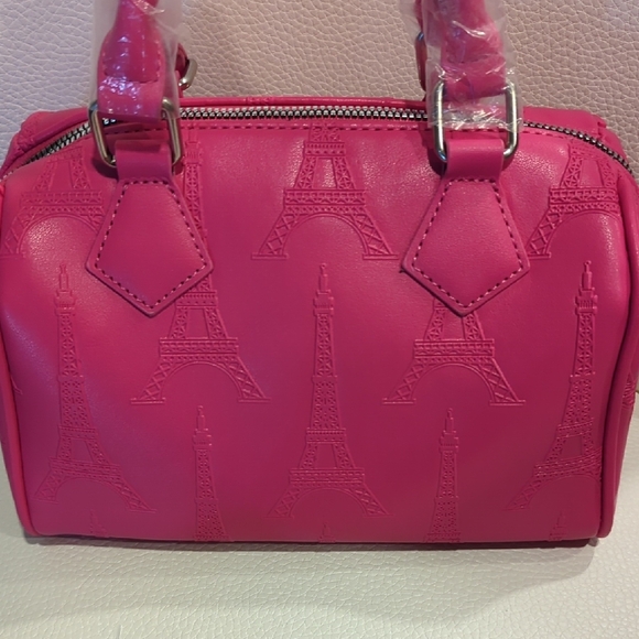 Betsey Johnson Vibrant Pink Satchel with Eiffel Tower Charm - Picture 5 of 8